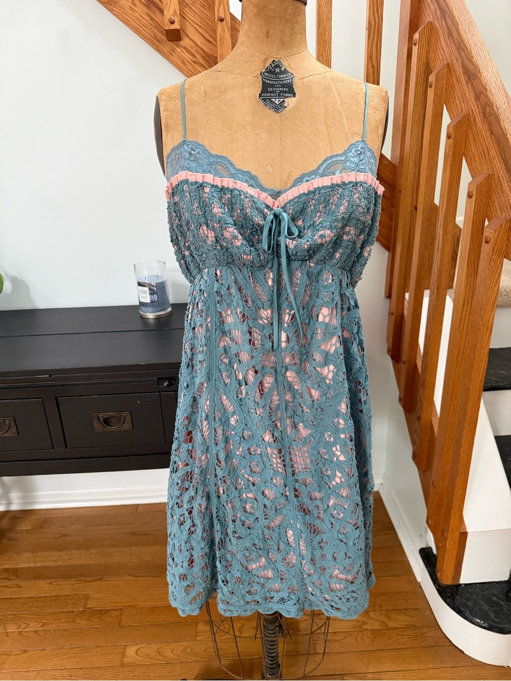 Betsey Johnson Blue Battenburg Lace with Smocked Top